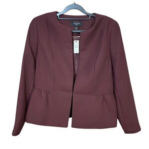 NWT Talbots Petites Burgundy Peplum Collarless Blazer Jacket Womens Size 6P